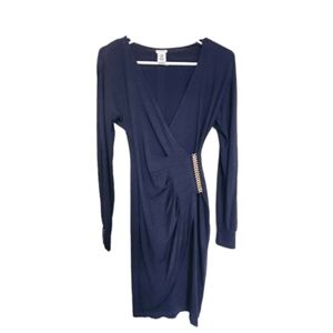 Cache Faux Wrap Long Sleeve Bodycon Dress Size XS Navy Blue